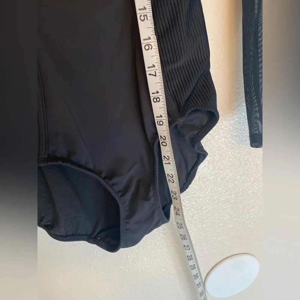 Five 5 Dance costume solo black mesh long sleeve leotard SA adult